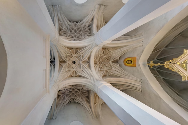 BELARUS MAY 2020 interior dome and looking up into a old defense orthodox church ceiling