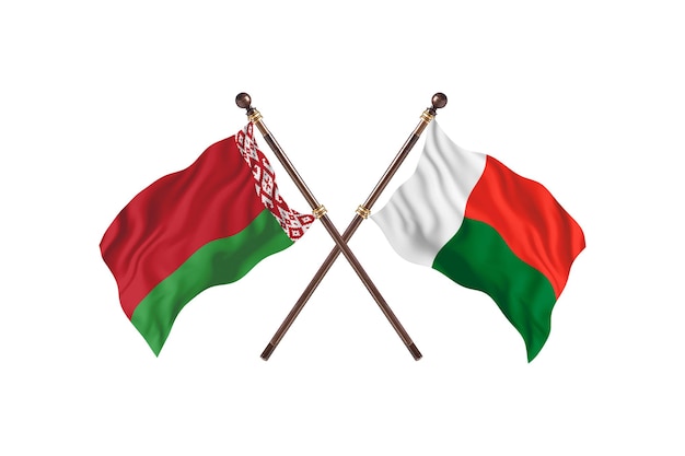 Belarus versus Madagascar Two Countries Flags Background