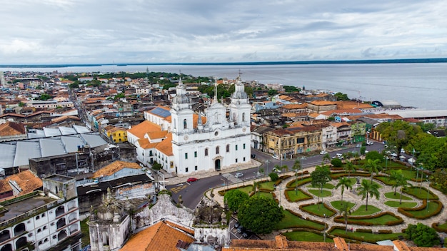 Belem, Para, Brazil - Circa May 2021 - Aerial view of the Metropolitan Cathedral of Belem or "Se".