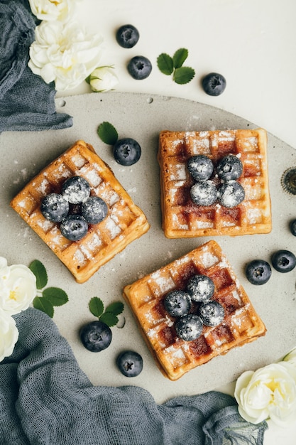 Belgian waffles with fresh berries and mint