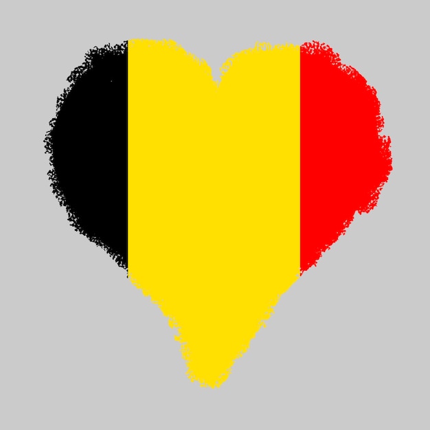 Belgium colorful flag in heart shape with brush stroke style isolated on grey background