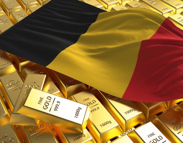 Belgium national country flag on Golden ingots bars