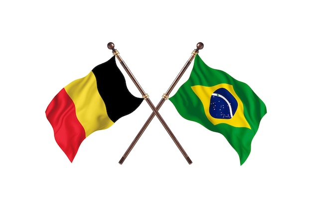 Belgium versus Brazil Two Countries Flags Background