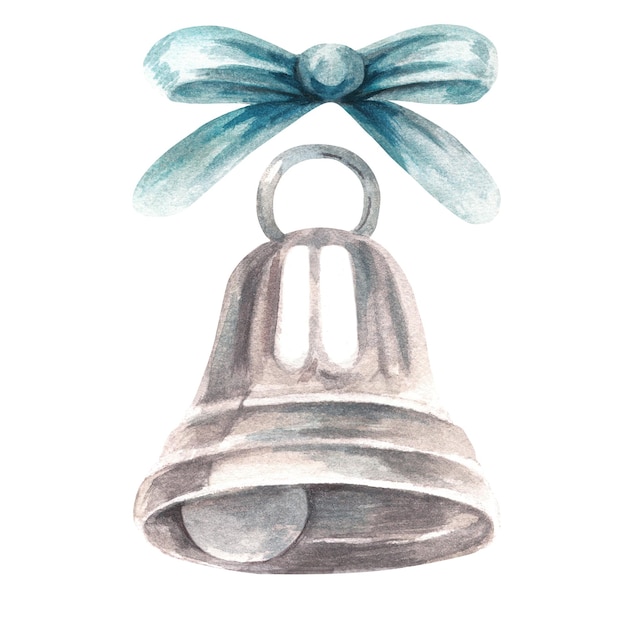 Bell and bow set watercolor illustration Isolate