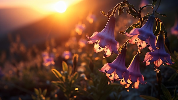 Bell flowers in nature in evening sunset