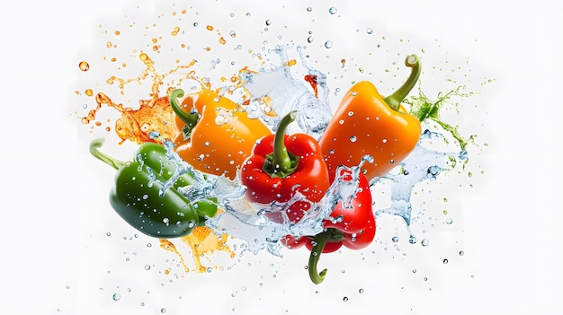 Bell pepper in a colorful splash isolated on white background illustration