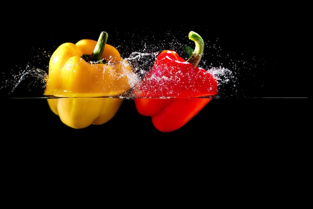 Bell pepper in water with splash