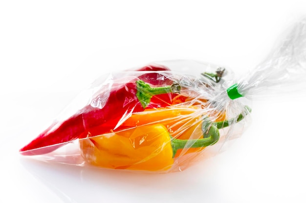 Bell peppers fruit peppers colored peppers plastic bags red bell peppers yellow bell peppers