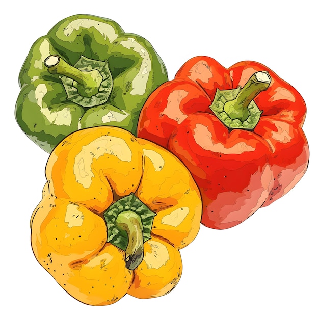 Bell Peppers in Vibrant on White Background