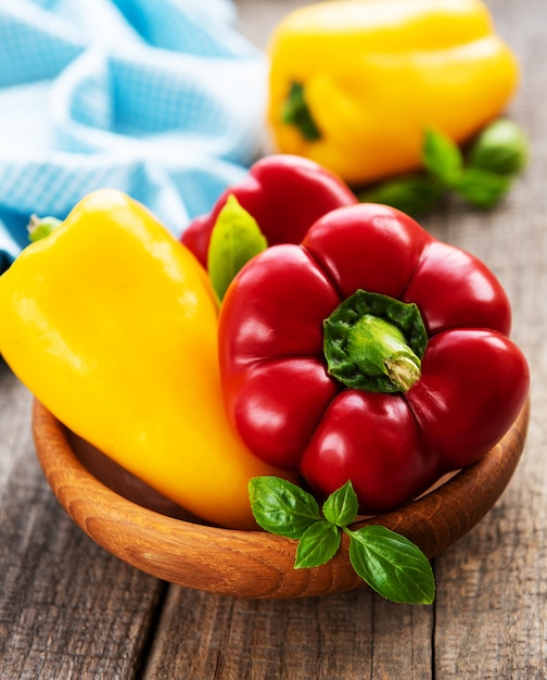 Bell peppers on a wooden 