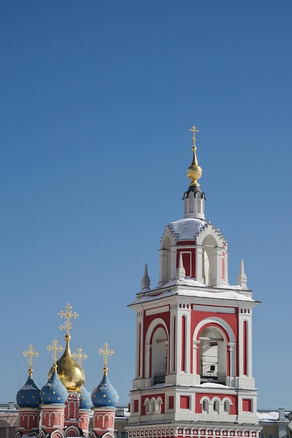 The bell tower of the church of Saint George the Victorious in the old town of Moscow