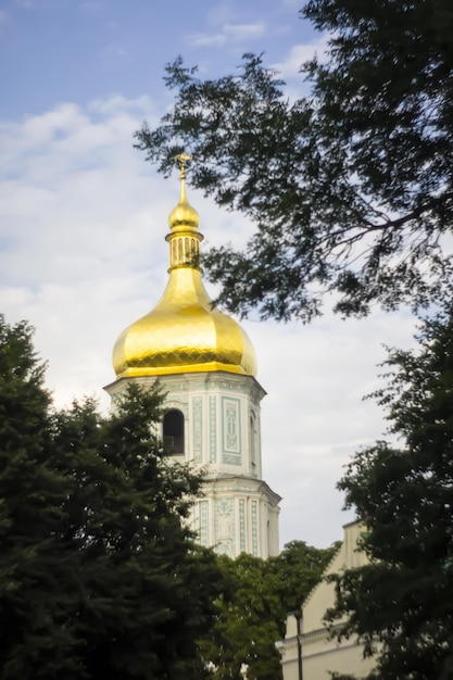 Bell tower and Saint Sophia's Cathedral shot dusk Kiev Ukraine Kievan Rus Symbol of the Christian Ukrainian Orthodox Church