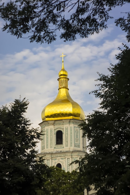 Bell tower and Saint Sophia's Cathedral shot dusk Kiev Ukraine Kievan Rus Symbol of the Christian Ukrainian Orthodox Church