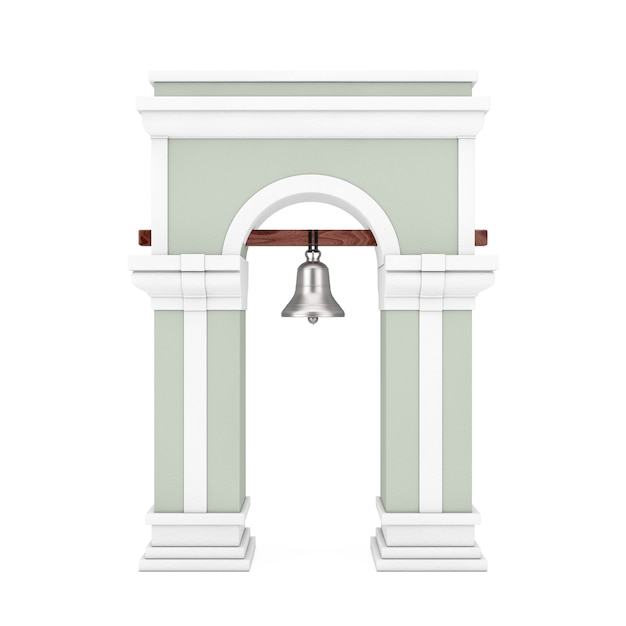 Bell Tower with Archway and Hanging Bell on a white background. 3d Rendering