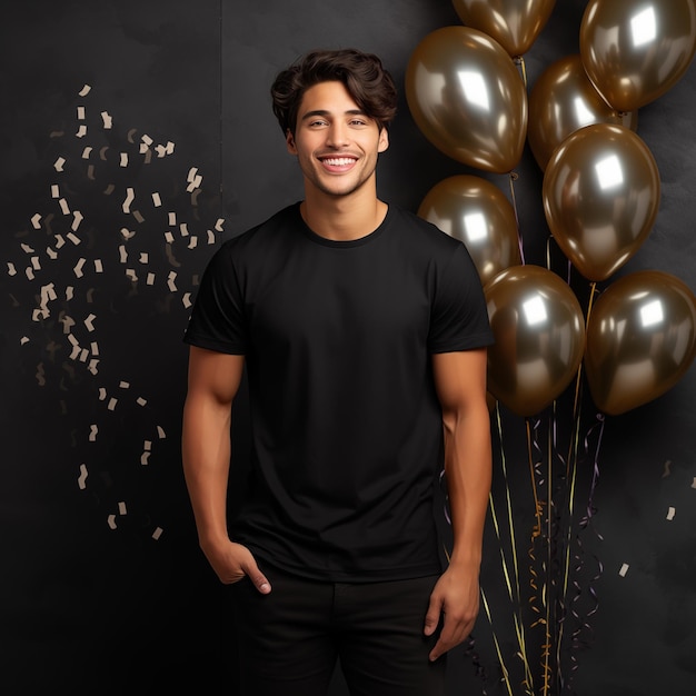 Bella Canvas 3001 New Year mockup male model white Black tshirt celebration mockup mens Black tee