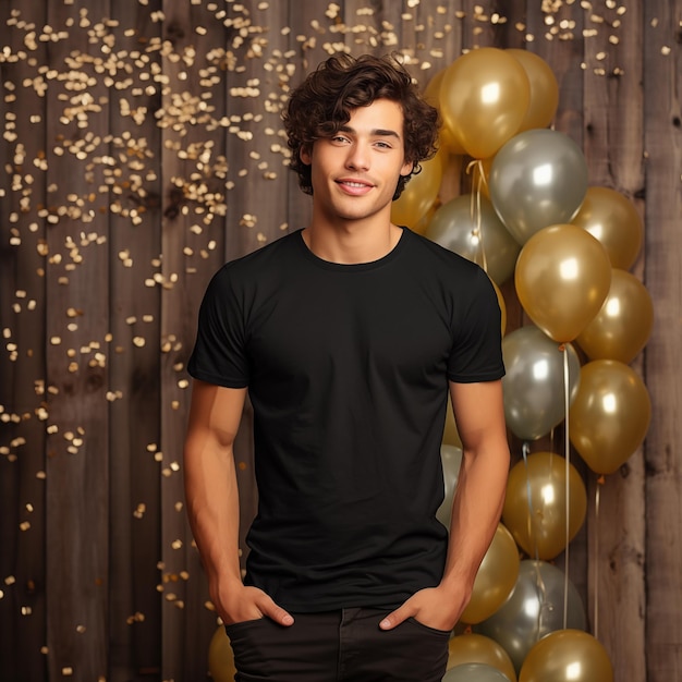 Bella Canvas 3001 New Year mockup male model white Black tshirt celebration mockup mens Black tee