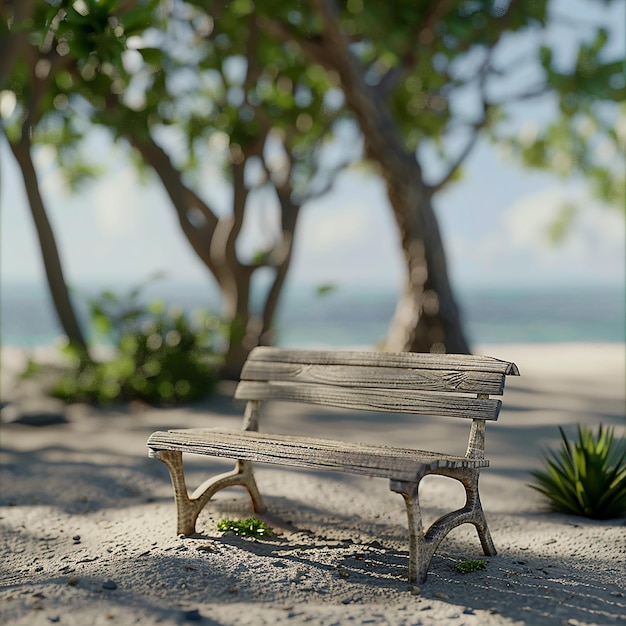 a bench is in front of some trees and a sky with clouds