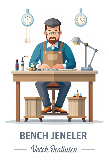 Photo bench jeweler vector flat style craftsmanship