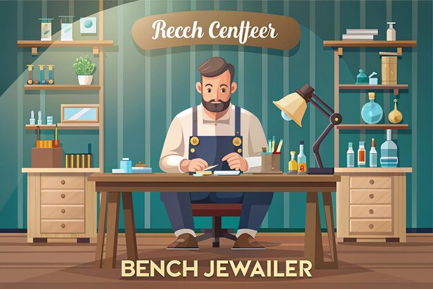 Photo bench jeweler vector flat style craftsmanship