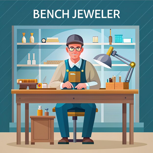 Photo bench jeweler vector flat style craftsmanship