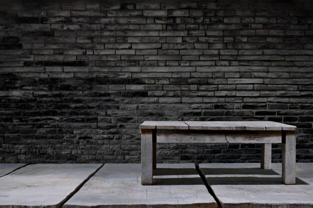 Photo a bench that is made of wood and has a brick wall behind it