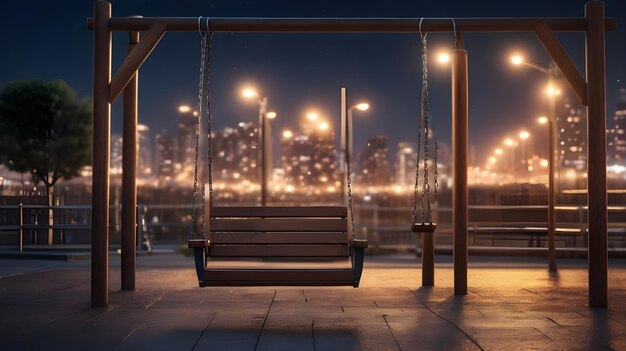 a bench with a bench on the roof and the lights on the right