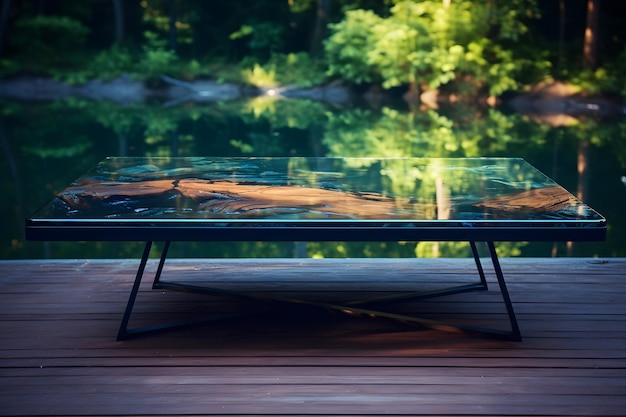 a bench with a glass top that says quot the word quot on it