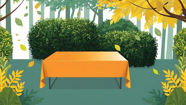 a bench with a yellow candle on it and a tree in the background