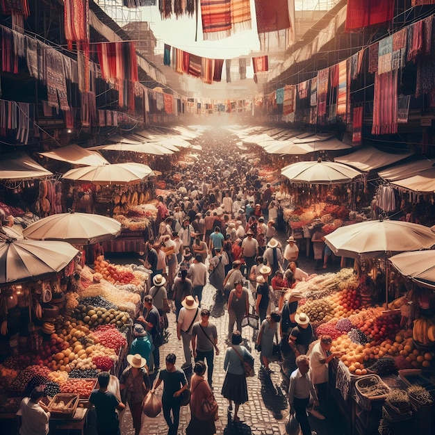 Photo beneath the sweltering heat of a south american afternoon the marketplace in lima pulsates with ene