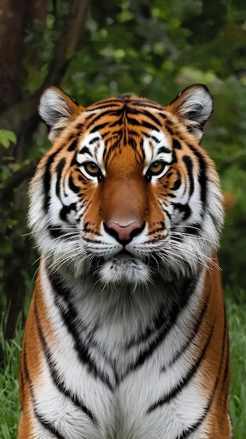 Bengal tiger majestic and fierce stares into the camera generated by artificial intelligence