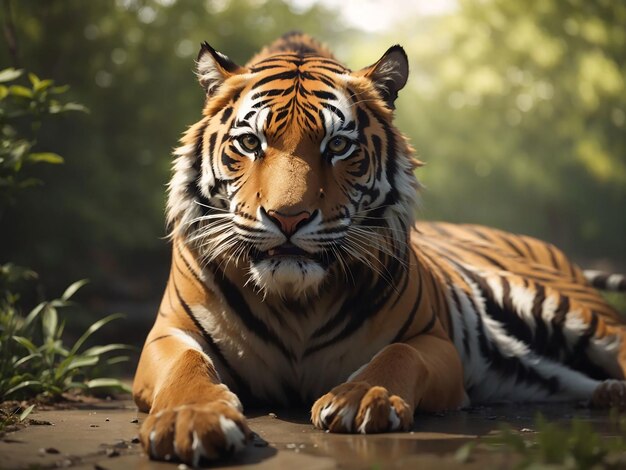 Bengal tiger staring aggression in eyes majestic beauty in nature