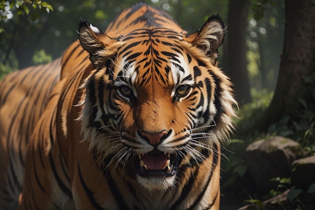 Bengal tiger staring aggression in eyes majestic beauty in nature