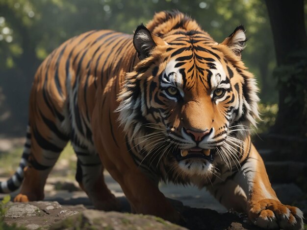 Bengal tiger staring aggression in eyes majestic beauty in nature