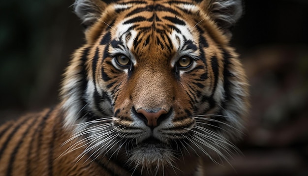 Bengal tiger staring with aggression beauty in nature wildcat majesty generated by AI