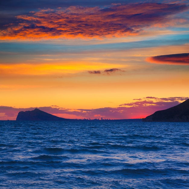 Benidorm sunset skyline view from Calpe Alicante Spain