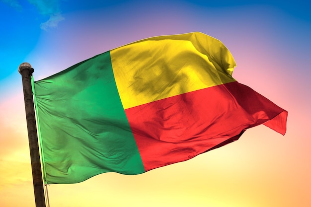 benin country flag, 3d flag, and color background.