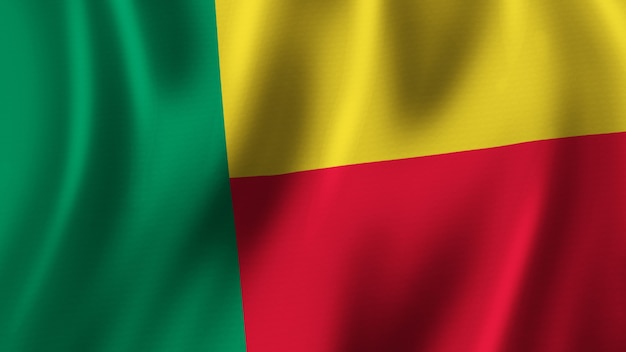 Benin Flag Waving Closeup 3D Rendering With High Quality Image with Fabric Texture