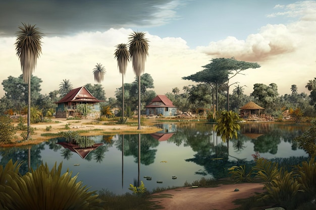 Benin landscape with lake Generative AI Art Beautiful view