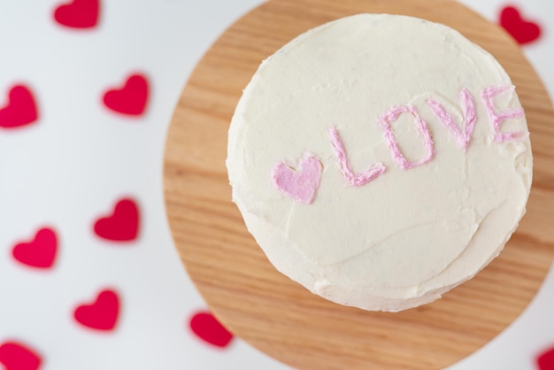 Bento cake with the inscription Love and hearts A small Korean cake for one person A cute dessert gift for a loved one for any holiday Valentine's Day