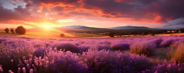 Berautiful summer sunset over lavender field