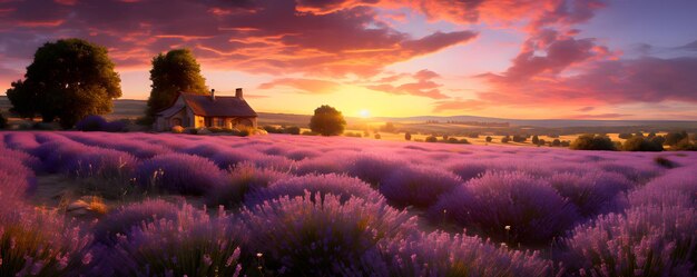 Berautiful summer sunset over lavender field