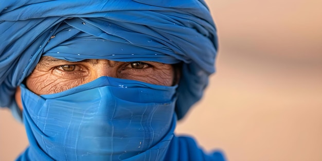 Photo berber man in tuareg attire a portrait in the moroccan desert concept travel photography cultural portraits traditional attire desert landscapes cultural diversity