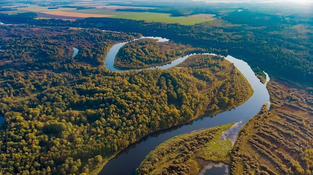 Berezina river in Belarus. Quadrocopter shooting from a height of 200m