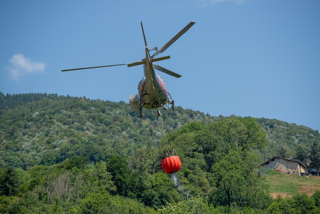 Bergamo Italy July 2022 Helicopter used to transport water to put out fires