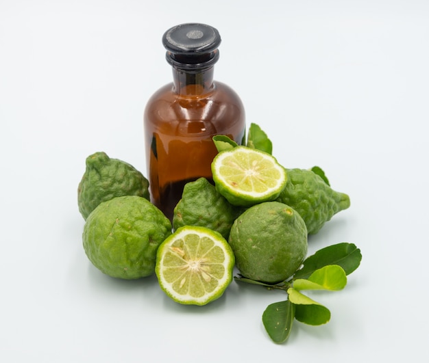 Bergamot, Citrus hystrix, Bergamot oil, hair treatment oil on white 