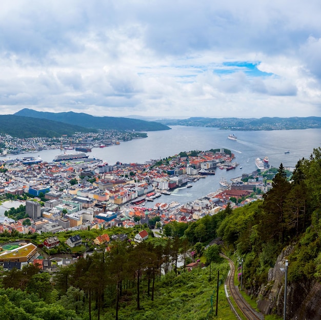 Bergen is a city and municipality in Hordaland on the west coast of Norway. Bergen is the second-largest city in Norway. The view from the height of bird flight. Aerial FPV drone flights.