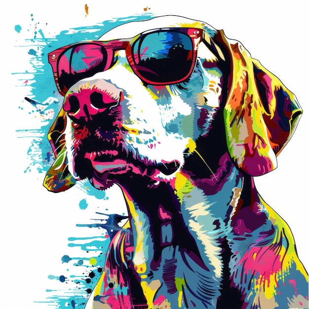 Bergere Picard dog wearing sunglasses in colorful pop art style