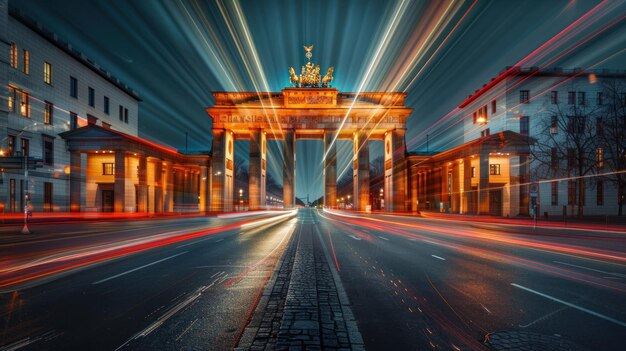 Photo berlin brandenburg gate at night with light trails