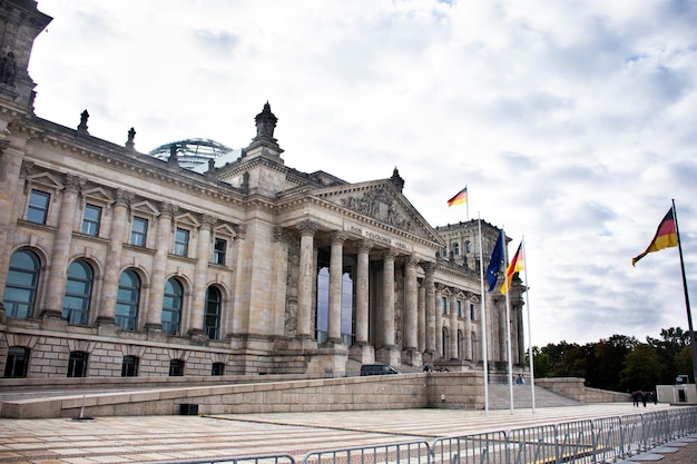 BERLIN GERMANY SEPTEMBER 17 Dem deutschen Volke or Reichstag National Imperial Diet Building for German people and foreign traveler travel visit at Berlin on September 17 2019 in Berlin Germany