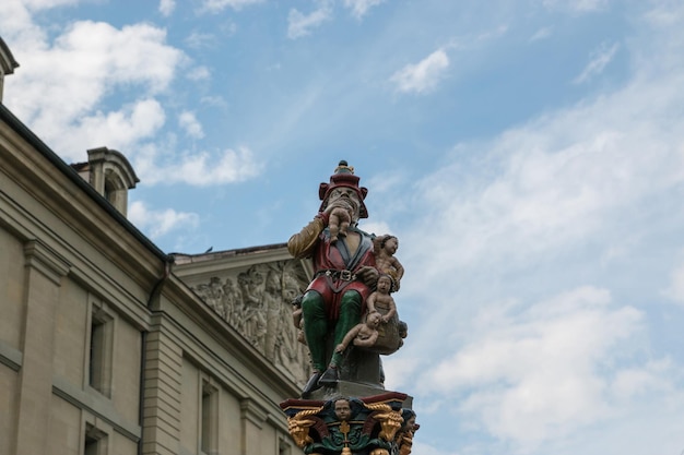 Bern, Switzerland - June 27, 2017: Child Eater or Ogre fountain in Bern, Switzerland, Europe